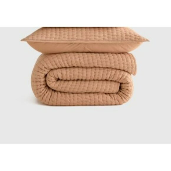 NWT Quince Desert Sunset European Linen Cotton Stitch Quilt Set Twin Size 1 Sham - Picture 1 of 4